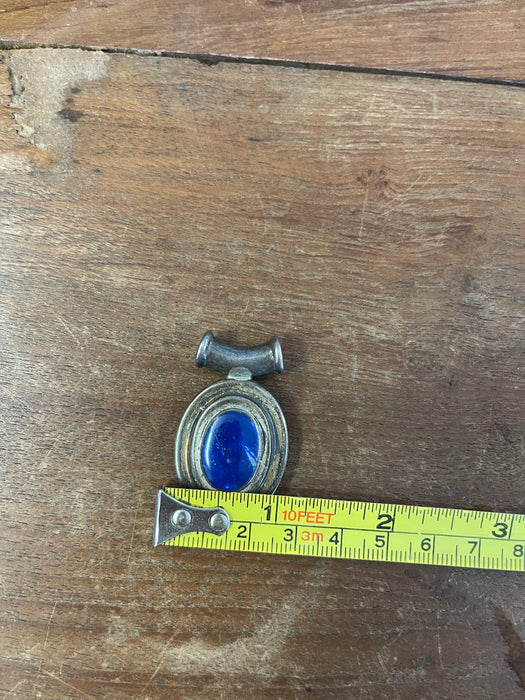 Vintage Sterling Silver Pendant with Oval Blue Cabochon Stone, Marked 925