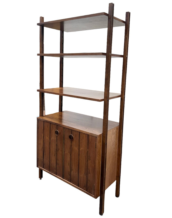 Vintage Mid Century Modern Free Standing Bookshelf or Storage Cabinet by Stanley Furniture Walnut Wood (Available by Online Purchase Only)