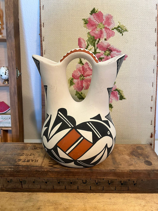 Vintage Signed Native American Pueblo Styled Pottery Wedding Vase.(Available by Online Purchase Only)