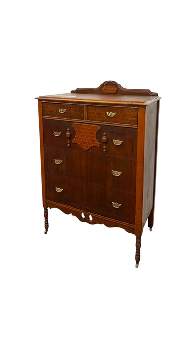 Vintage 5-Drawer Tallboy Dresser – Vintage Chest of Drawers with Dovetail Joinery and Casters