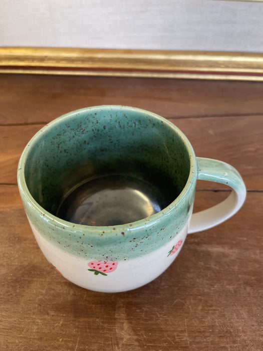 Handmade Wheel-Thrown Ceramic Strawberry Mug with Green Glaze Interior