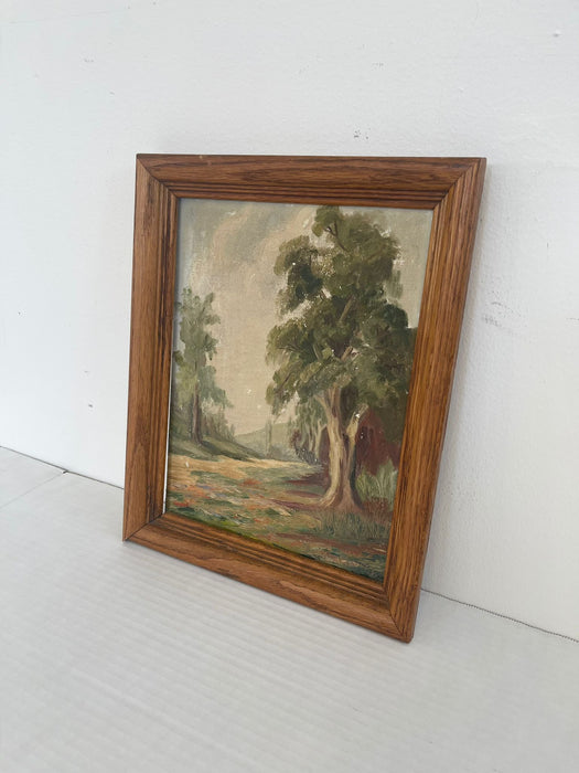 Vintage Mid Century Modern original signed painting of Forest Scenery.