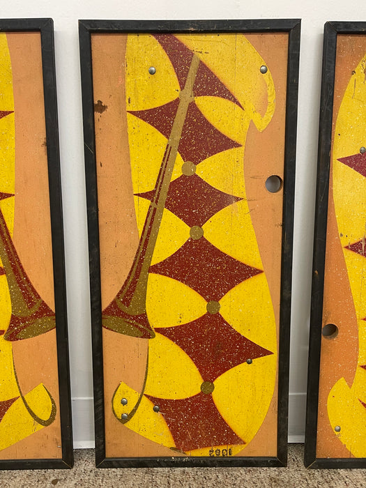 Vintage Mid-Century Modern Geometric Wall Panels, Set of Four, Orange and Yellow Abstract Wall Art