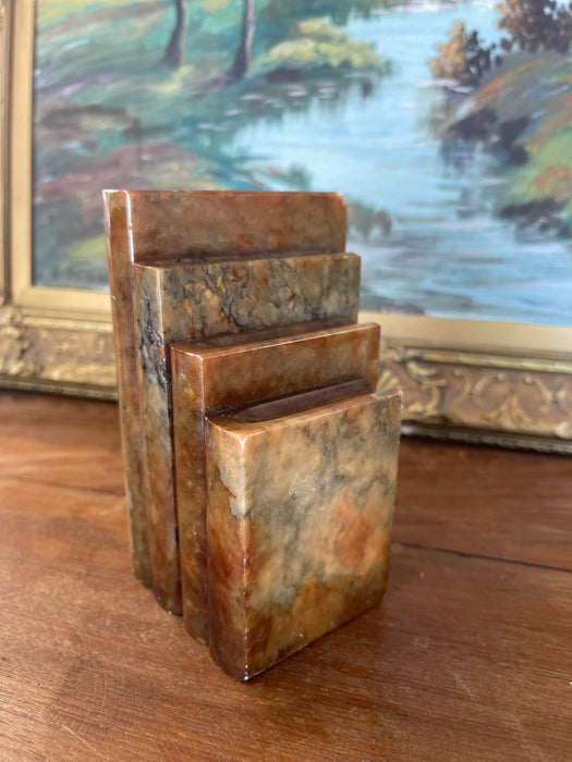 Vintage Polished Likely Onyx Marble Bookend in Graduated Stacked Form.