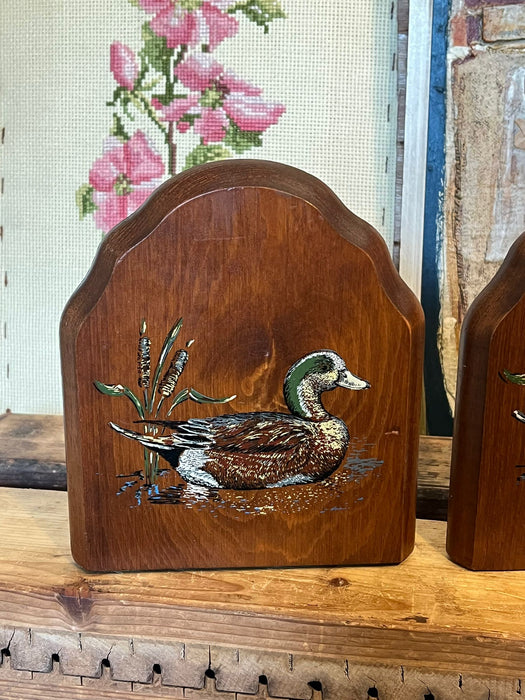 Vintage Handpainted Duck Motif Bookends