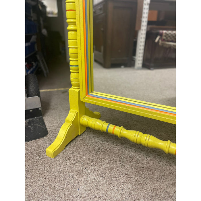 Vintage Retro Style Yellow Floor Mirror Carved Wood