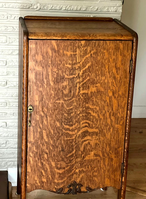 Antique Sheet Music Tiger Oak Cabinet, Record Cabinet, Side Table