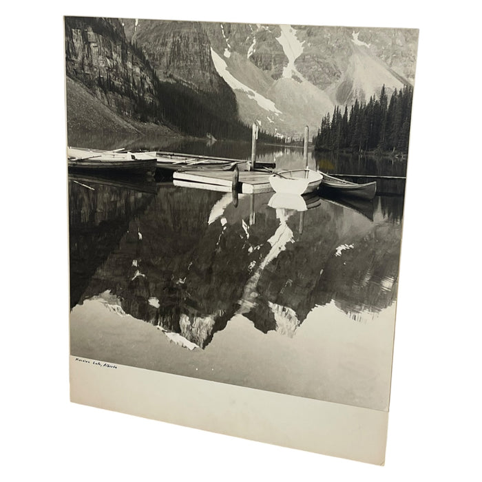 Vintage Black and White Photograph of Moraine Lake, Alberta, Canada
