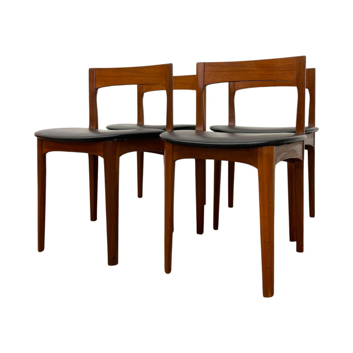 Mid-Century Modern Teak Dining Chairs UK Import – Set of 4 Danish Modern Style Black Vinyl Side Chairs