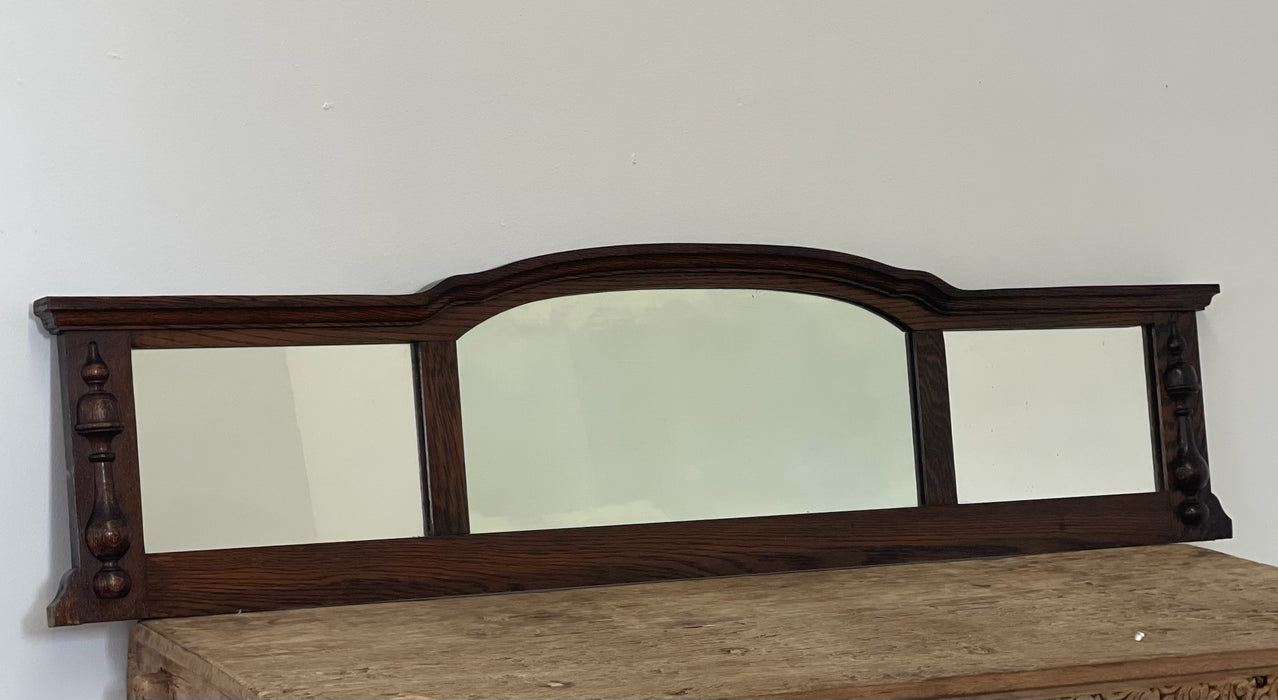 Vintage Three-Panel Wall Mirror with Arched Crest and Turned Wood Frame