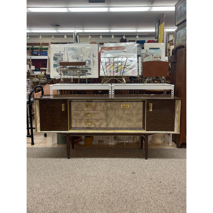 Vintage Uk Import Two Toned Formica Credenza With Gold Accents