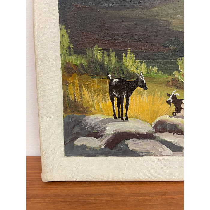 Vintage Signed Textured Painting on CanvasTitled “ the Goat Herder “