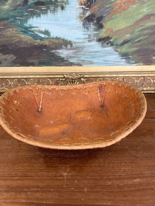 Vintage Likely Native American Birch Bark and Sweetgrass Hand-Sewn Bowl