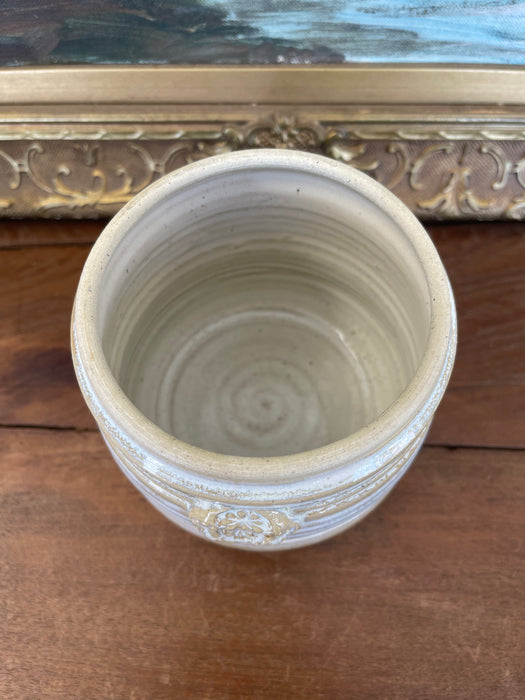 Signed Studio Pottery Stoneware Vessel by Freeburg with Embossed Medallion