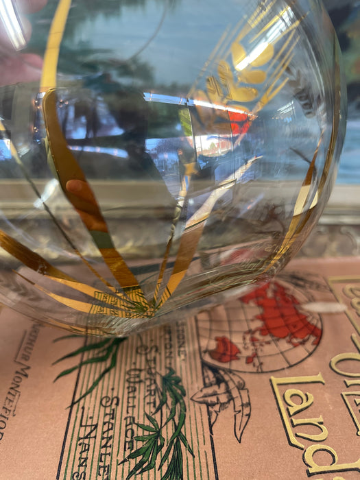 Vintage Spherical Glass Vase with Gilded Botanical Motif