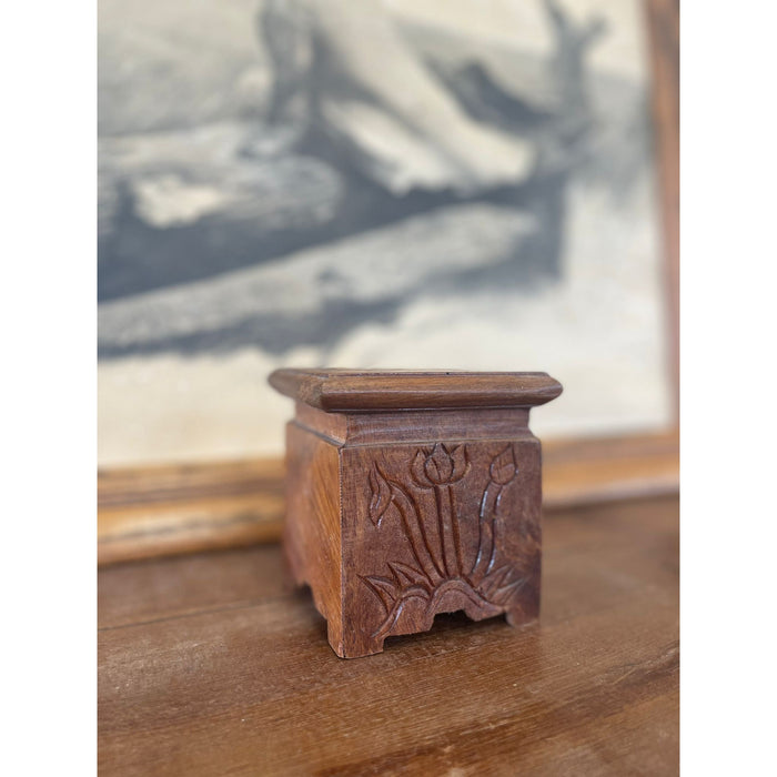 Vintage Wooden Stand Carved Floral Motif