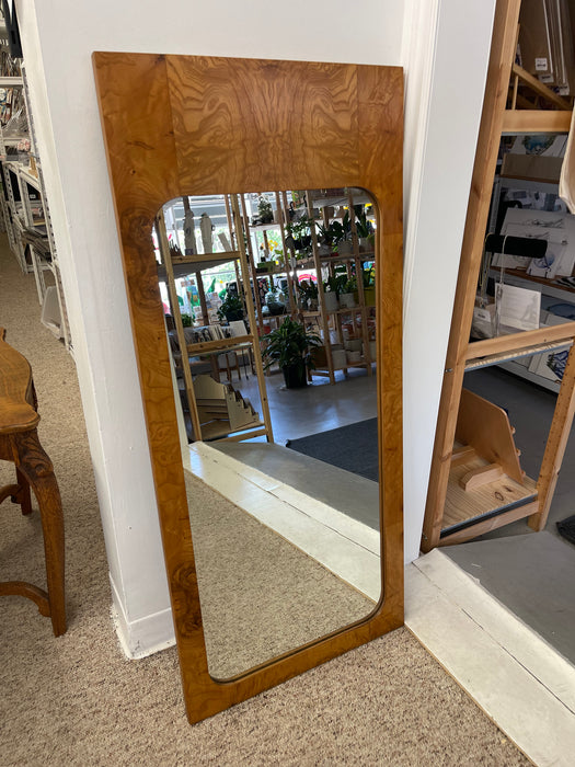 Large Mid-Century Modern Burl Wood Wall Mirror with Rounded Corners and Inset Glass by Milo Baughman for Lane