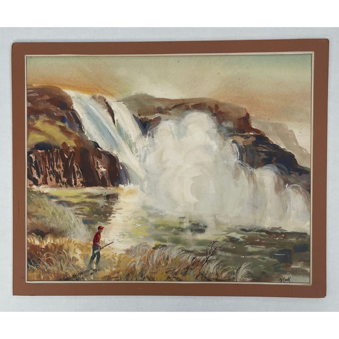 Vintage Signed Waterfall and Hunter Landscape Artwork