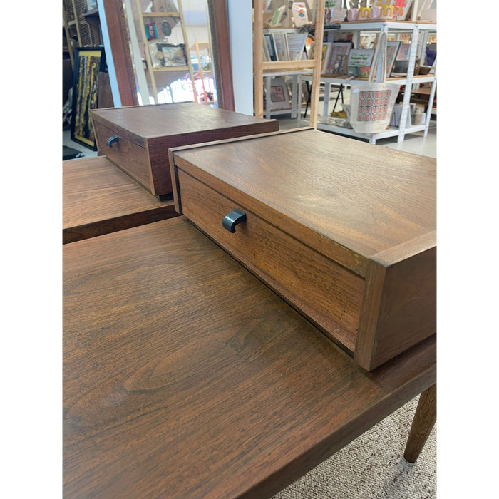 Vintage Mid Century Modern Pair of End Tables by American of Martinsville With Metal Inlay Accent.
