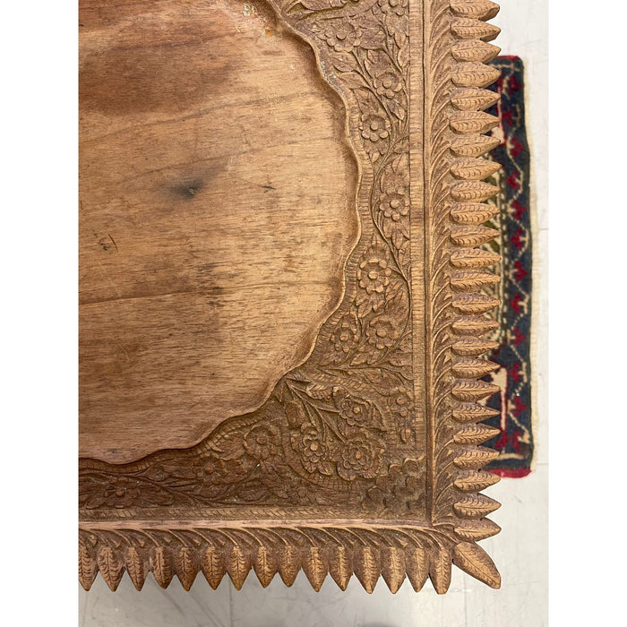 Vintage Carved Wood Side Table With Floral Motif