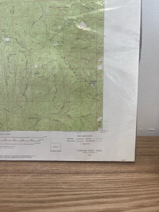 Vintage Central Oregon Geological Topographical State Map.Circa 1955.