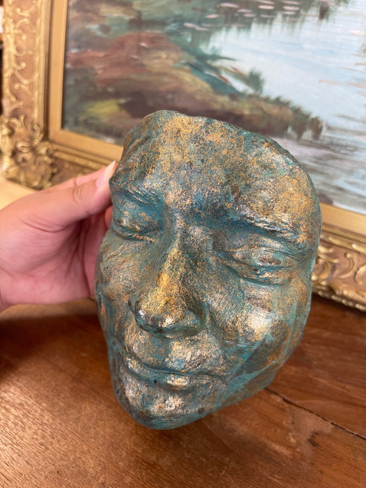 Patinated Bronze-Style Looking Ceramic Face Sculpture by Melinda,
Signed 2008
