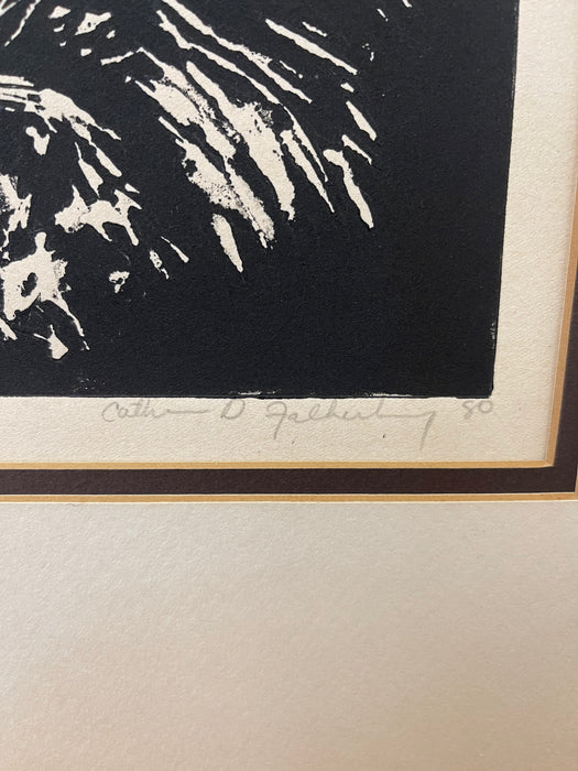 Vintage Black and White Expressionist Portrait Print, Signed and Numbered Limited Edition