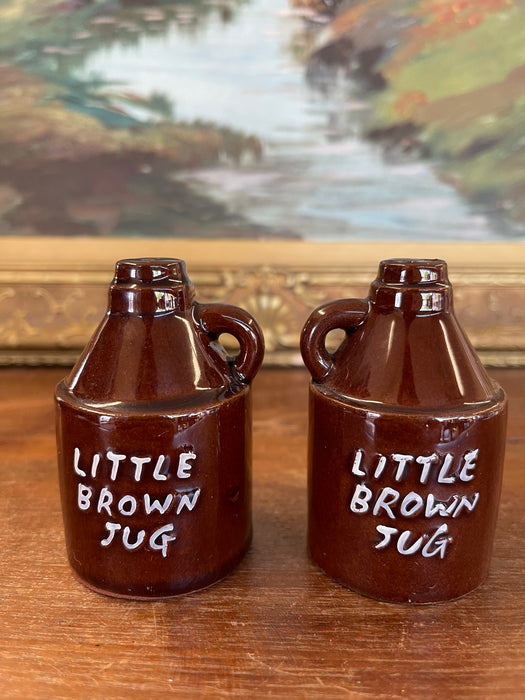 Mid-Century Ceramic "Little Brown Jug" Salt and Pepper Shakers - Japan