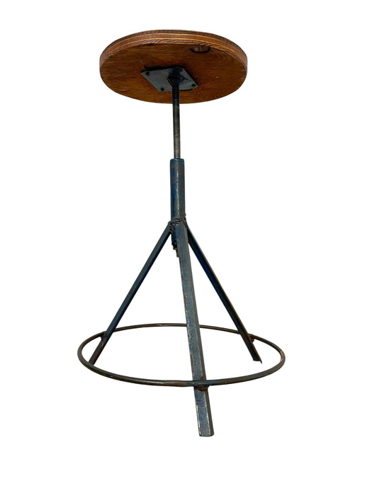 Vintage Industrial Stool with Solid Wood Round Seat and Metal Tripod Base