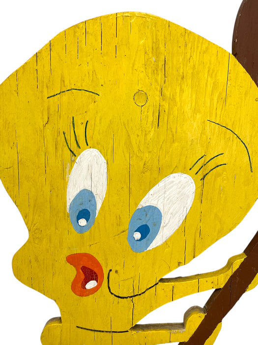 Vintage Hand-Painted Tweety Bird Wooden Cutout Sign with Mallet