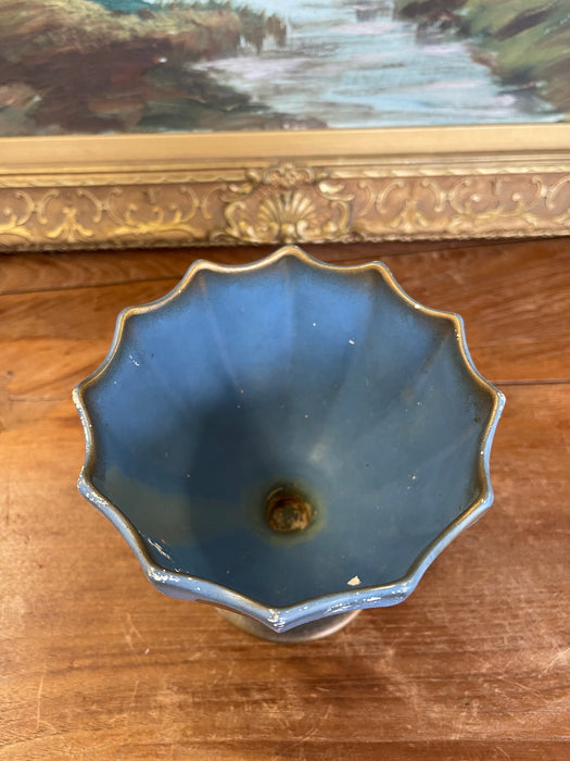 Vintage English Hand-Painted Pedestal Vase with Scenic Silhouette, Marked Made in England