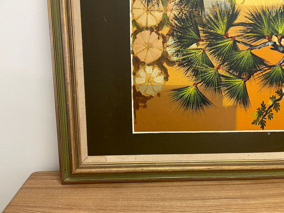 Vintage Framed and Signed Original Painting of Potted Plant.