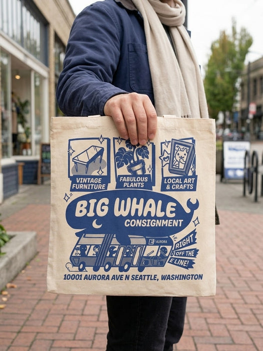 Big Whale Consignment Organic Cotton Tote Bag (16 inch x 16 inch)
