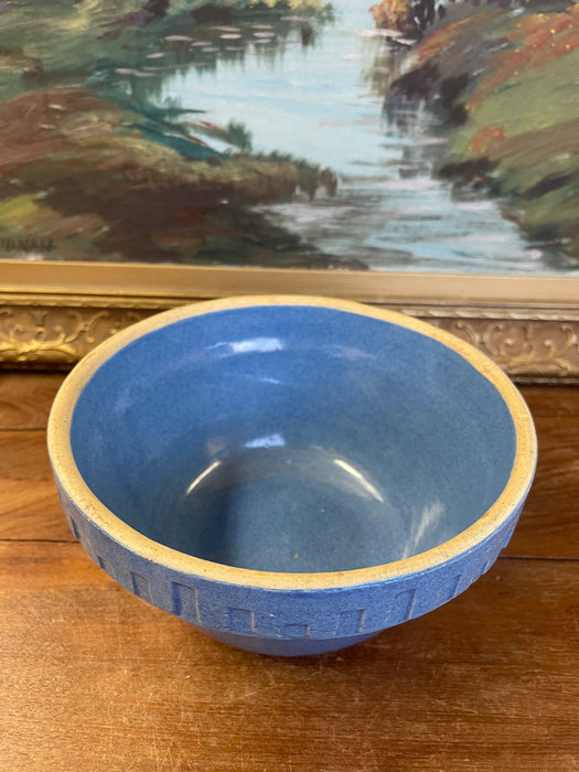 Vintage Blue Stoneware Mixing Bowl with Geometric Band - Marked "NI-L"