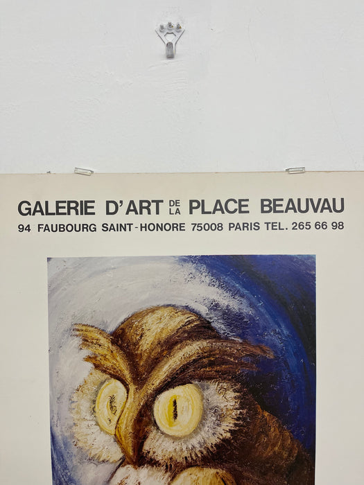 Vintage 1977 Brunon Exhibition Poster Paris Galerie d'Art de la Place Beauvau Owl Artwork
