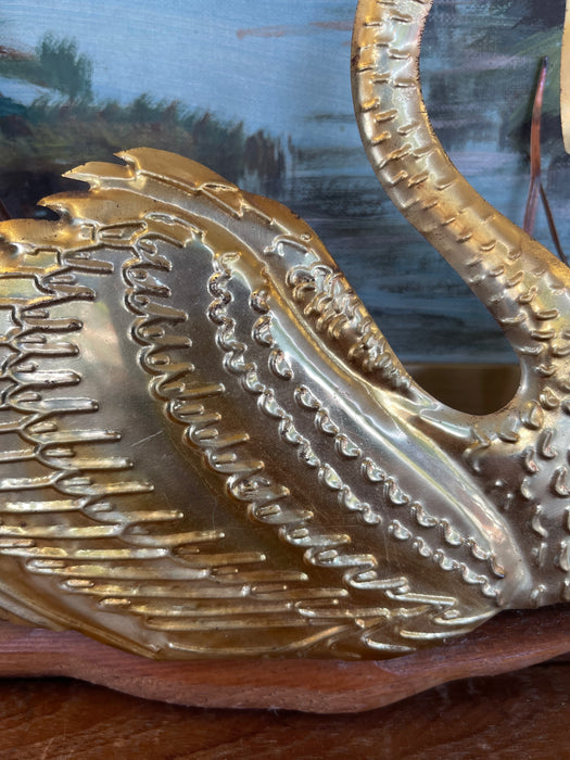 Vintage Swan Wall Sculpture with wood Backing, Mid-Century Modern style