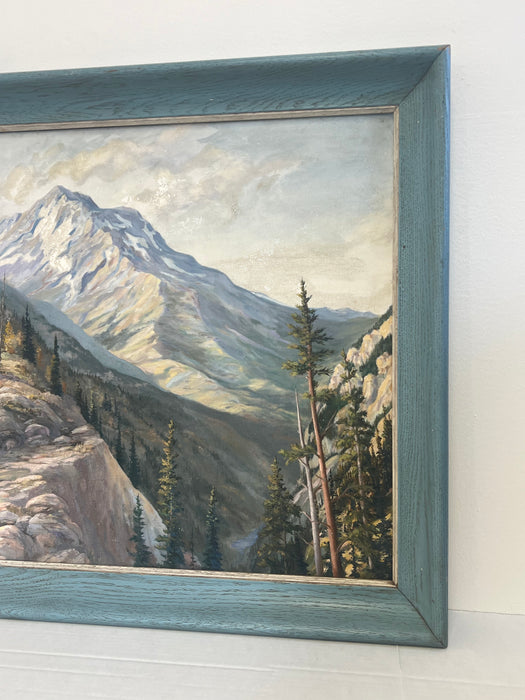 Framed Signed and dated Vintage Painting depicting a Serene mountain forest scene.