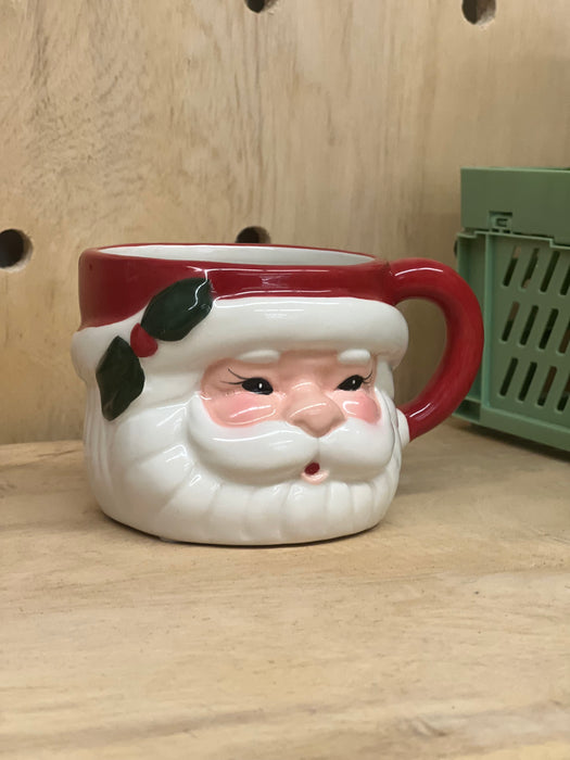 Handmade  Christmas Ceramic Santa Coffee Mug or Cup Food Safe and Candle Safe - Handcrafted Handpainted Pottery 10oz