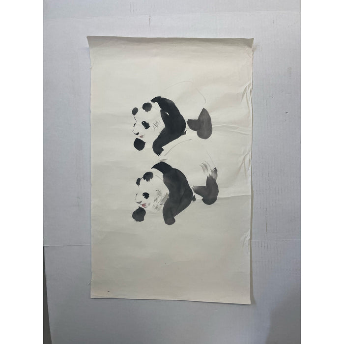 Vintage Original Watercolor Painting of Panda Bear Study.