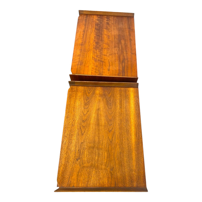 Vintage Lane First Edition Mid Century Modern Walnut Nightstand End Table Set by Lane Furniture.