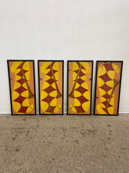 Vintage Mid-Century Modern Geometric Wall Panels, Set of Four, Orange and Yellow Abstract Wall Art