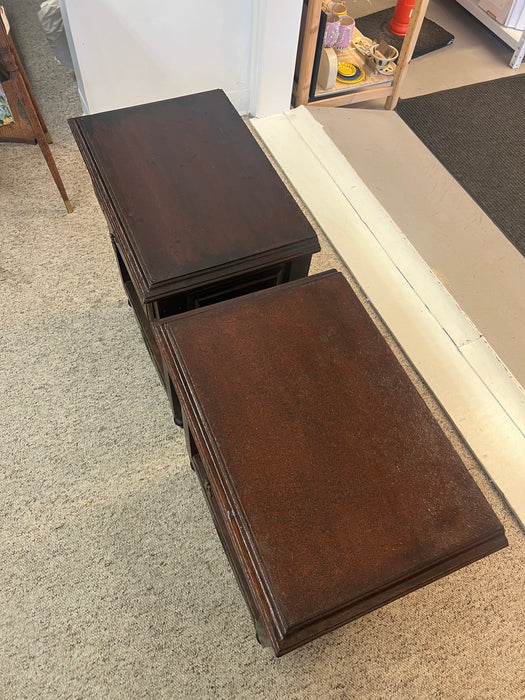 Pair of Portuguese Two-Tier End Tables Rose Carved Facia Imported From Uk Dovetailed Drawers