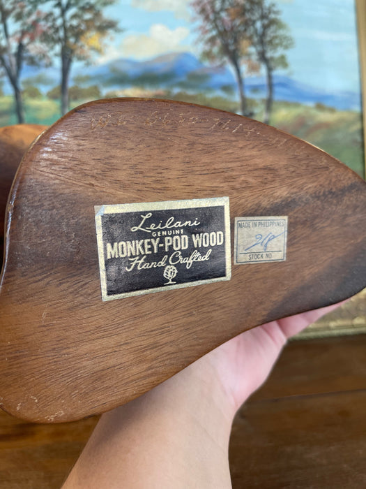 Vintage Mid-Century Hand-Carved Monkey Pod Wood Mushroom Sculpture by Leilani, Made in Philippines.