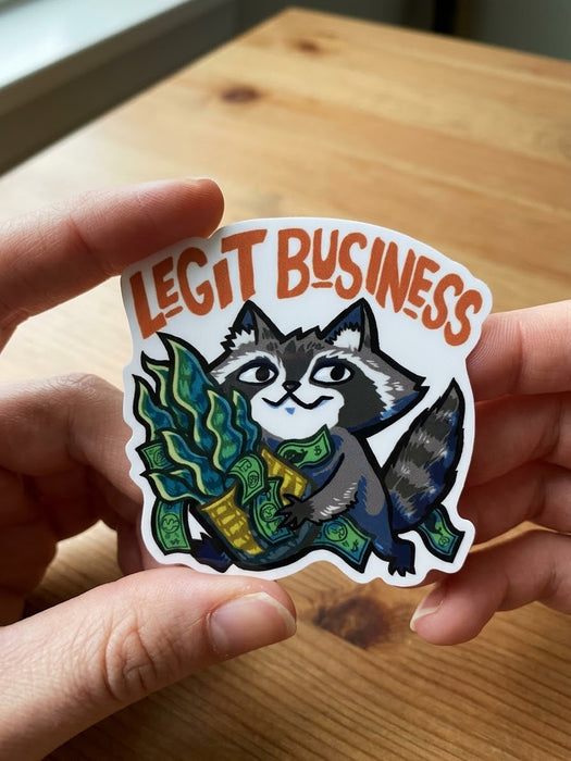Legit Business Raccoon Vinyl Die-Cut Sticker