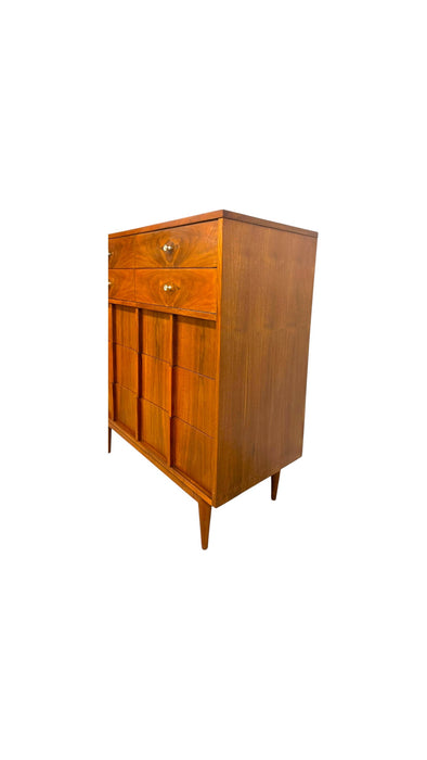 Vintage Mid-Century Modern 5 Drawer Dresser With Diamond Parquet Accent Inlay and Dovetailed Drawers