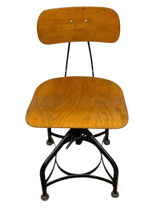 Vintage Industrial Adjustable Height Drafting Chair with Bentwood Seat