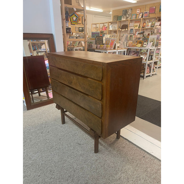 Vintage Mid Century Modern Custom Made Oak Dresser With Burl Accent.