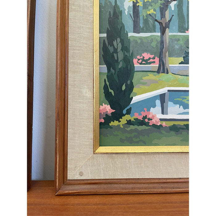 Pair of Vintage Framed and Signed Original Painting of Garden Scapes.
