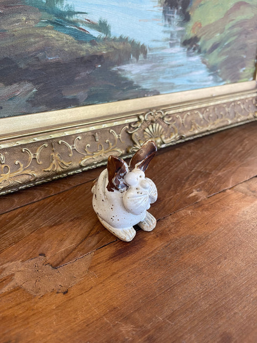 Handmade Studio Pottery Bunny Card Holder with Brown Glaze Accents.