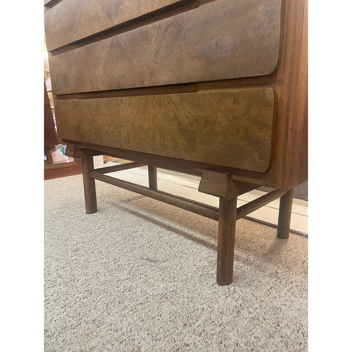 Vintage Mid Century Modern Custom Made Oak Dresser With Burl Accent.